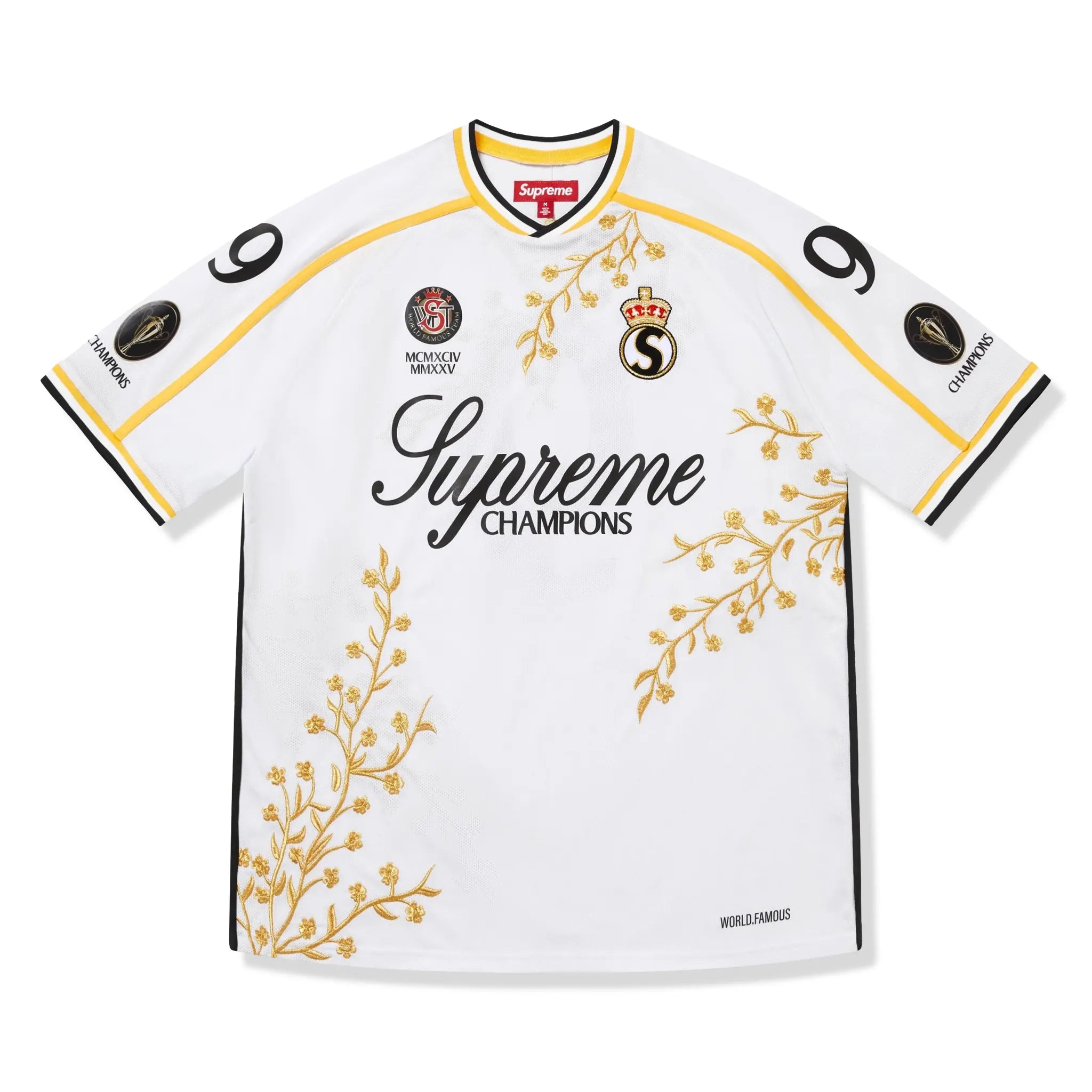 Front View of Supreme Floral White Soccer Jersey (FW25) FW25KN52-WHITE